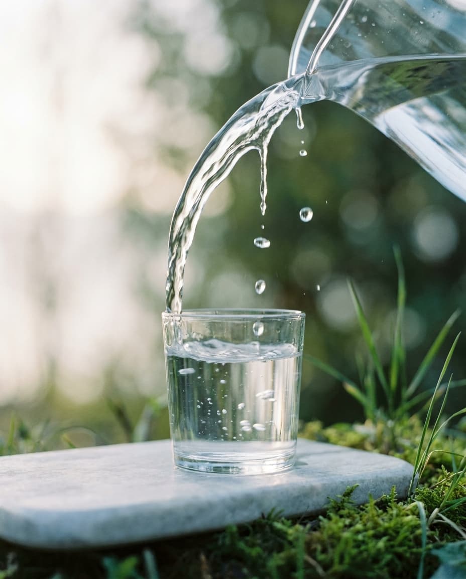 Kristallklares Wasser wird ins Glas gegossen